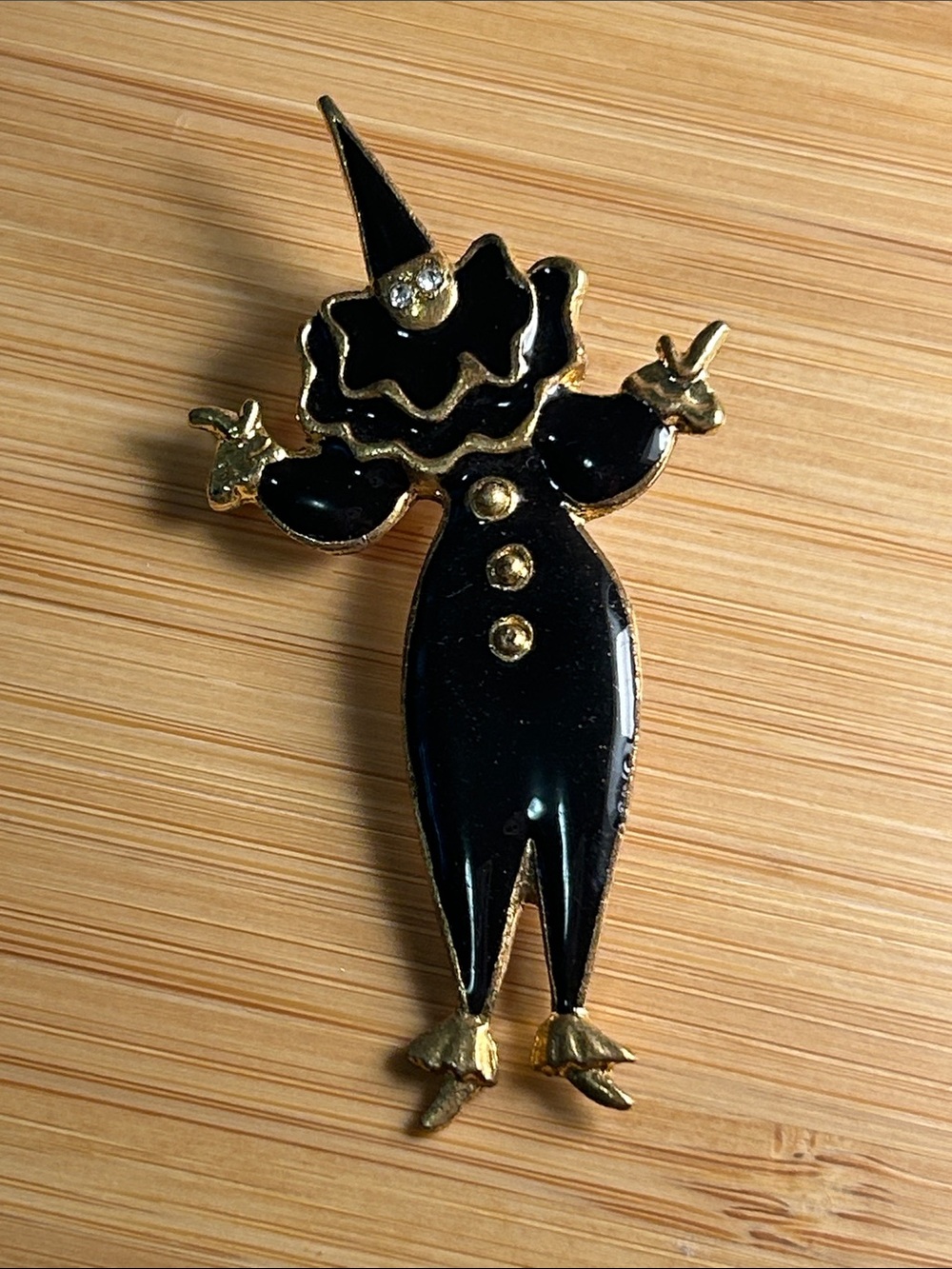 Black and Gold Clown Enamel Brooch - Women Accessories